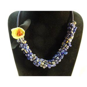 Polished‎ Stone Statement NECKLACE Piece Artsy Blues Chunky 21"